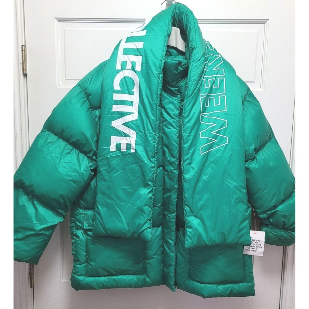 Asos Design Women's Weekend Collective Puffer Coat w/ Detachable Scarf - Sz 10